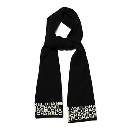 Chanel Cashmere Logo Scarf Black White 1 of 5