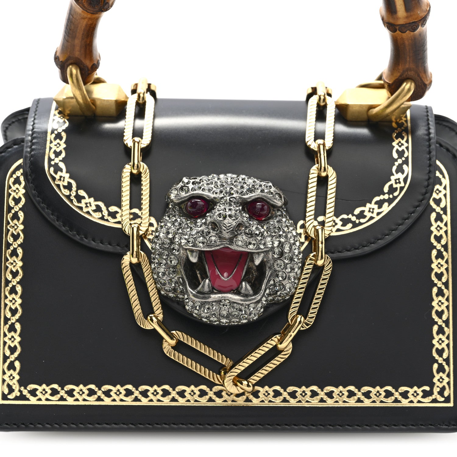 Gucci Calfskin Bamboo Mini Thiara Top Handle Bag Black 8 of 10