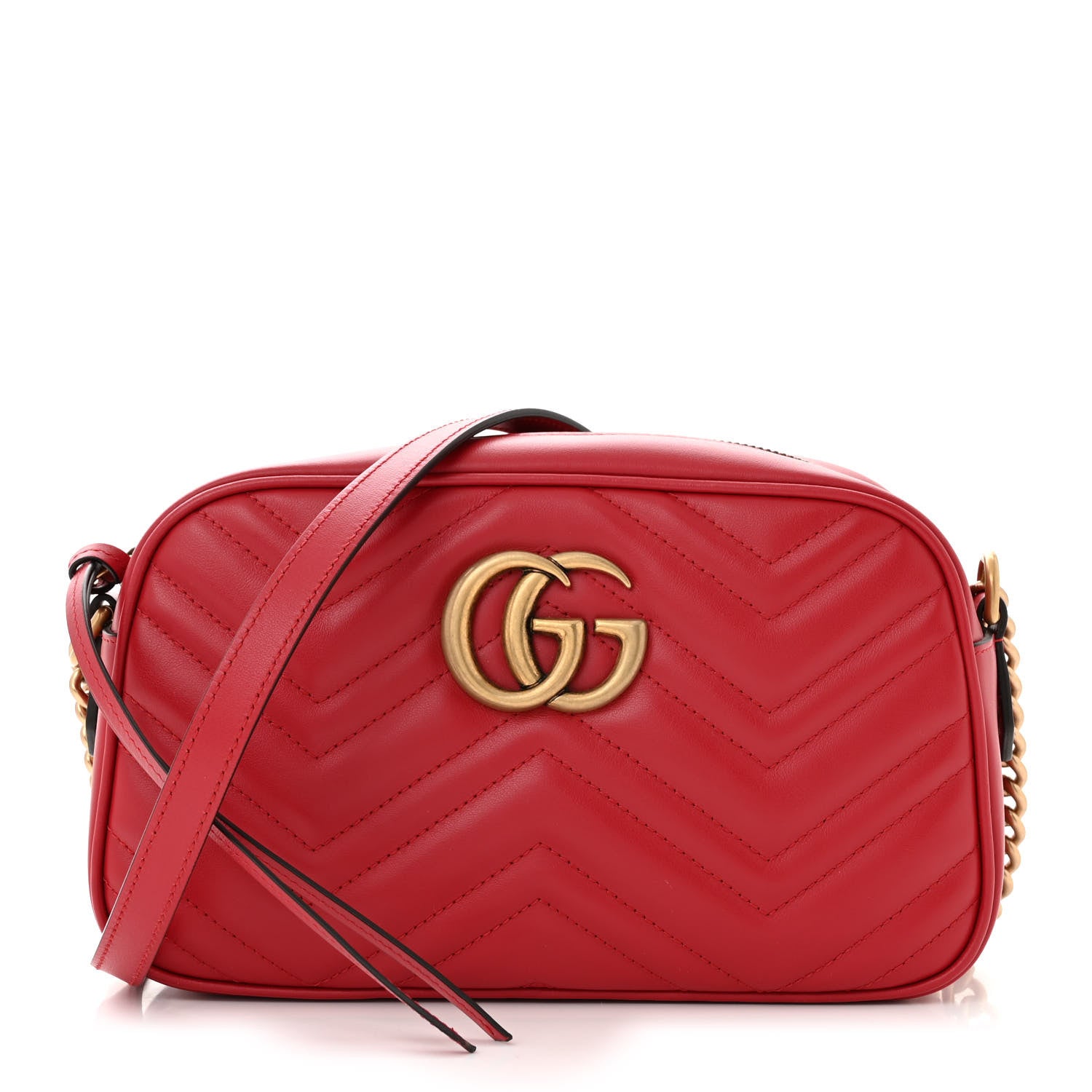 Gucci Calfskin Matelasse Small GG Marmont Chain Shoulder Bag Hibiscus Red 1 of 10