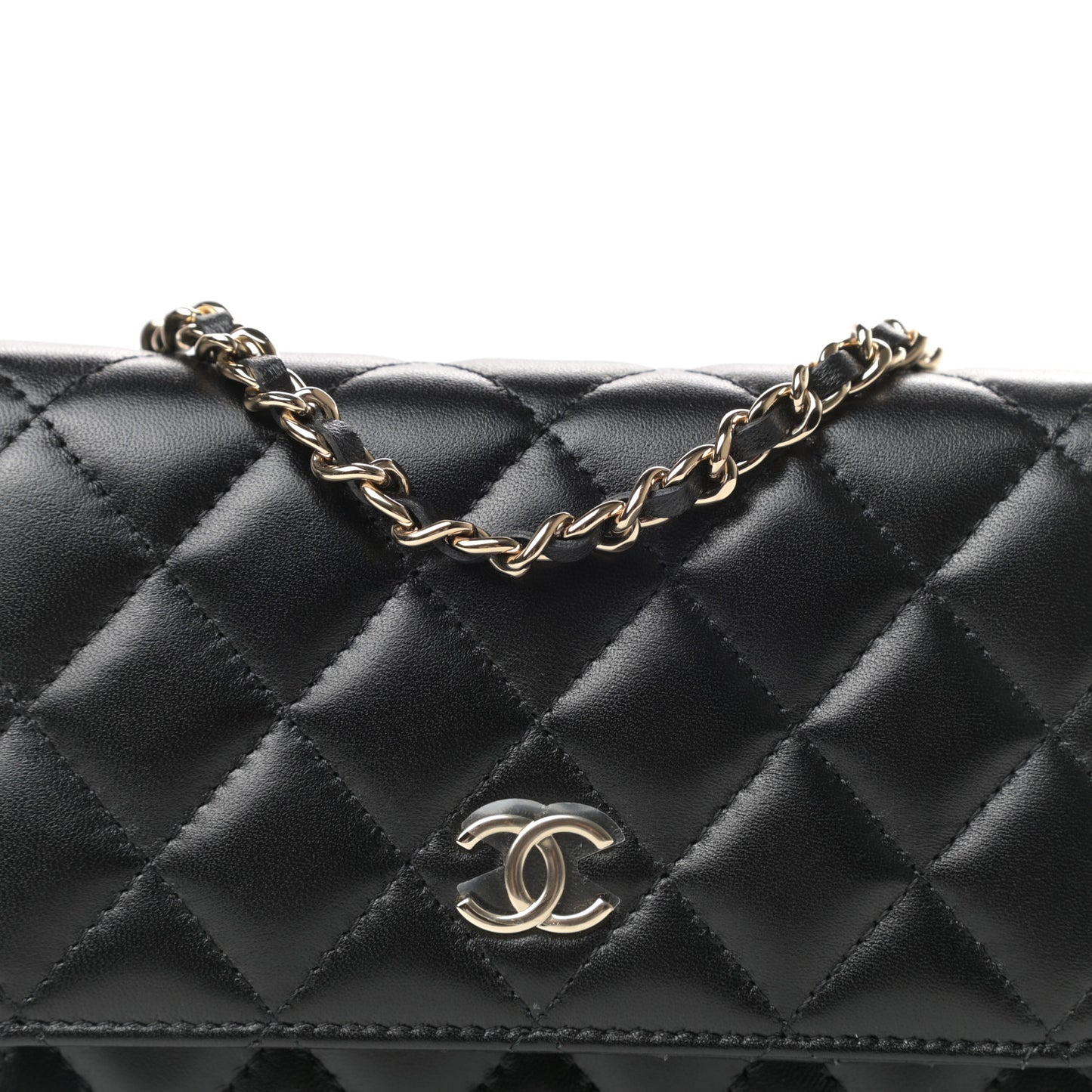 Lambskin Quilted Mini Camellia Bow Wallet On Chain WOC Black
