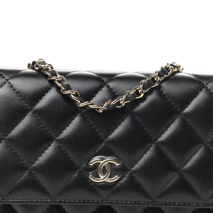 Chanel Lambskin Quilted Mini Camellia Bow Wallet On Chain WOC Black 9 of 9