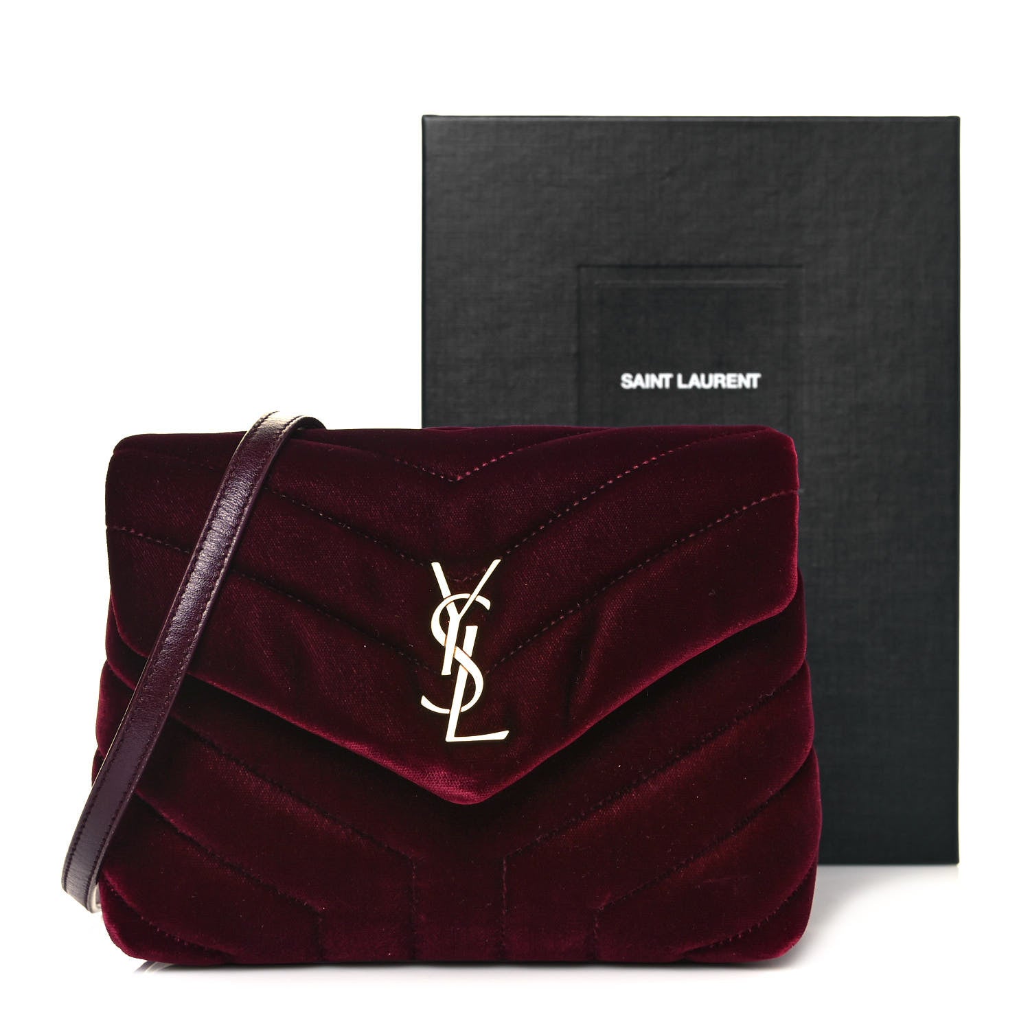 Saint Laurent Velvet Y Quilted Monogram Toy Loulou Chain Satchel Light Burgundy 11 of 11