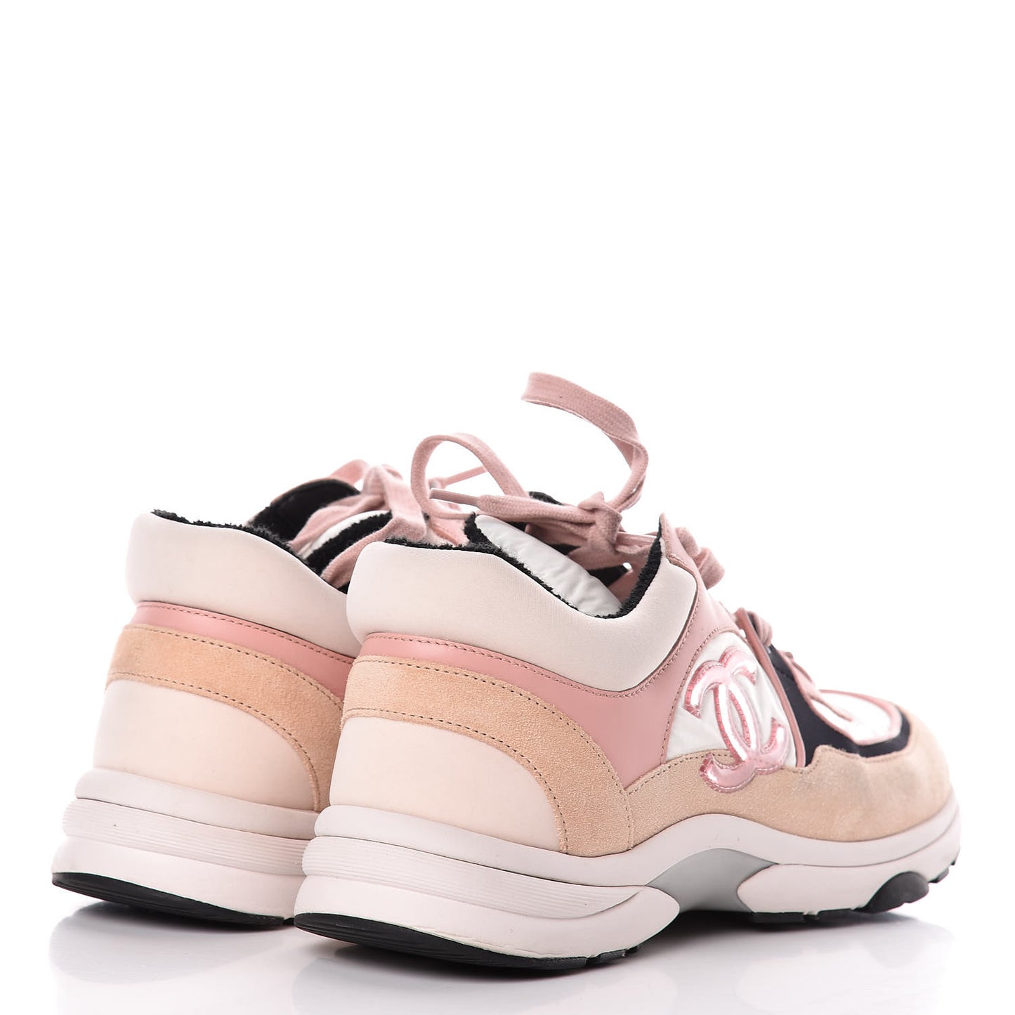 Nylon Lambskin Suede Calfskin CC Sneakers 38.5 Pink