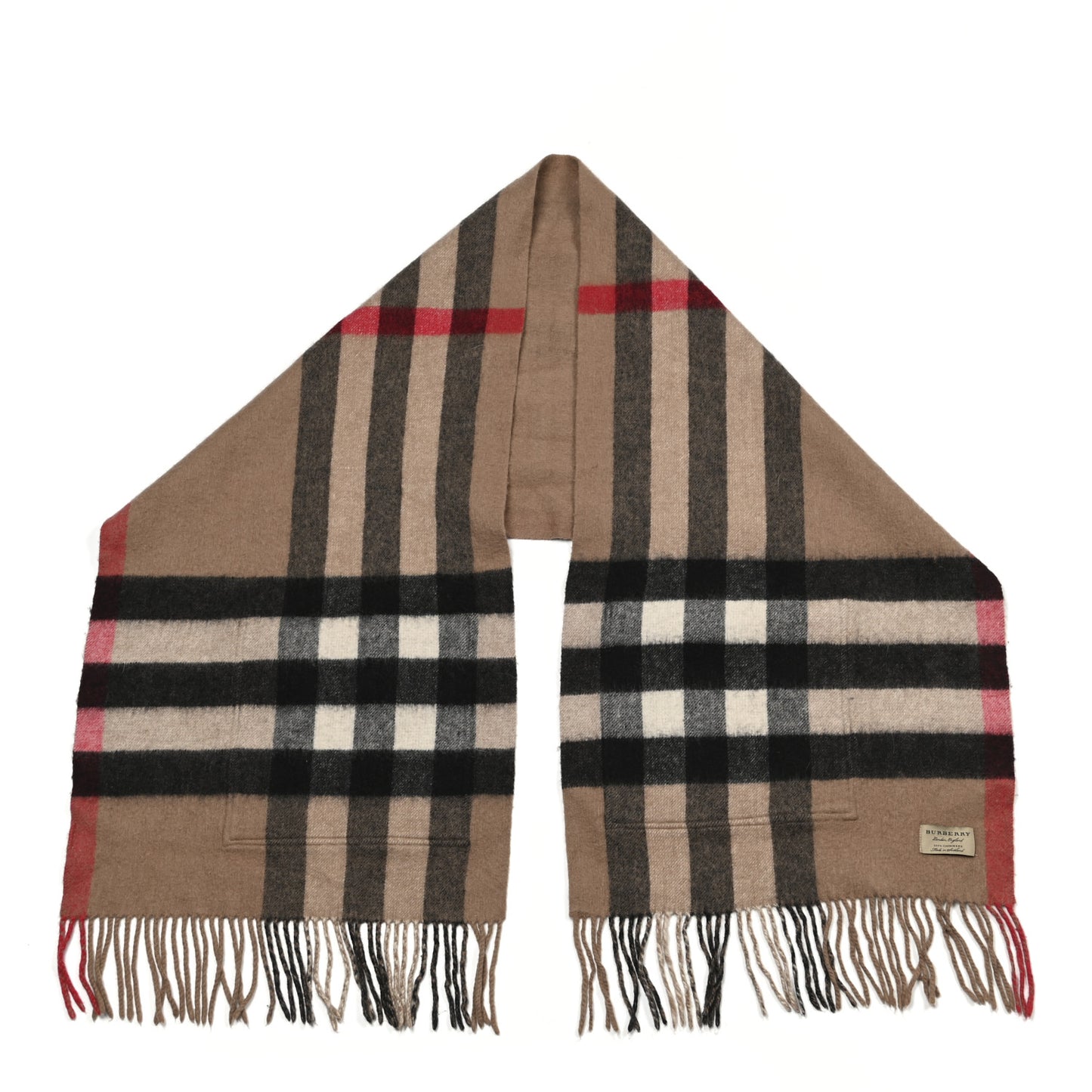 Cashmere Wool Nova Check St. Helene Blanket Fringe Scarf Camel