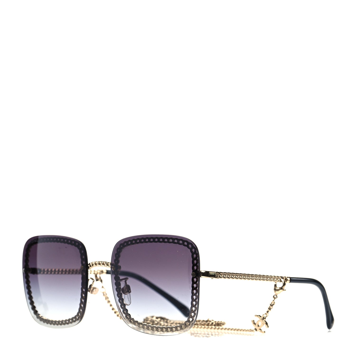 Chanel Metal Removable Chain Square Sunglasses 4244 Black 1 of 7