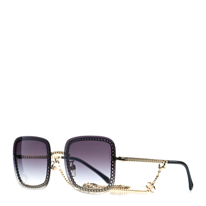 Chanel Metal Removable Chain Square Sunglasses 4244 Black 1 of 7