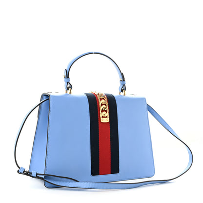 Gucci Calfskin Embroidered Medium Sylvie Top Handle Bag Clear Sky Blue 3 of 10