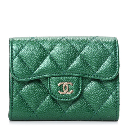 Chanel Metallic Caviar Quilted Card Holder Wallet Green 1 of 8