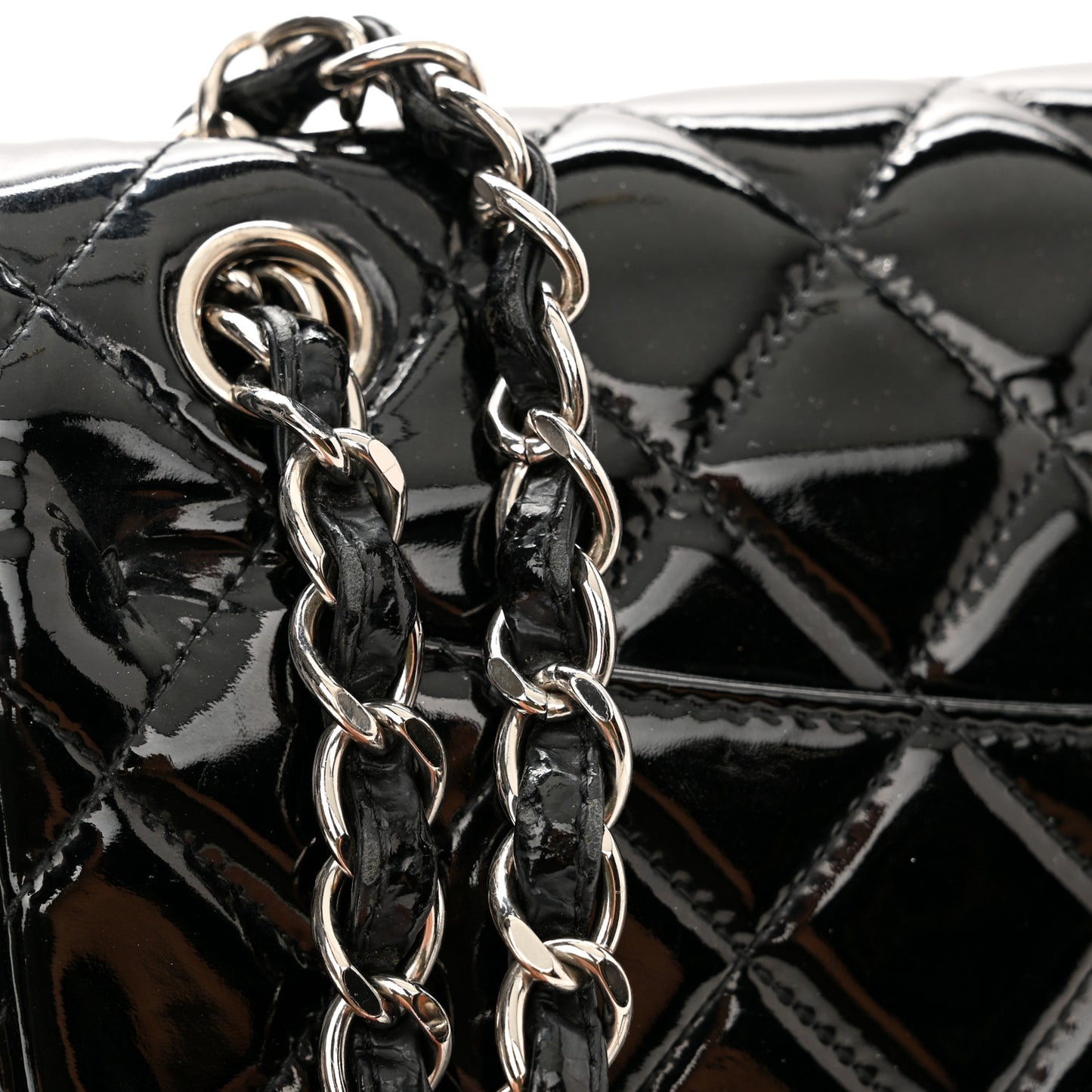 Patent Quilted Jumbo Double Flap Black