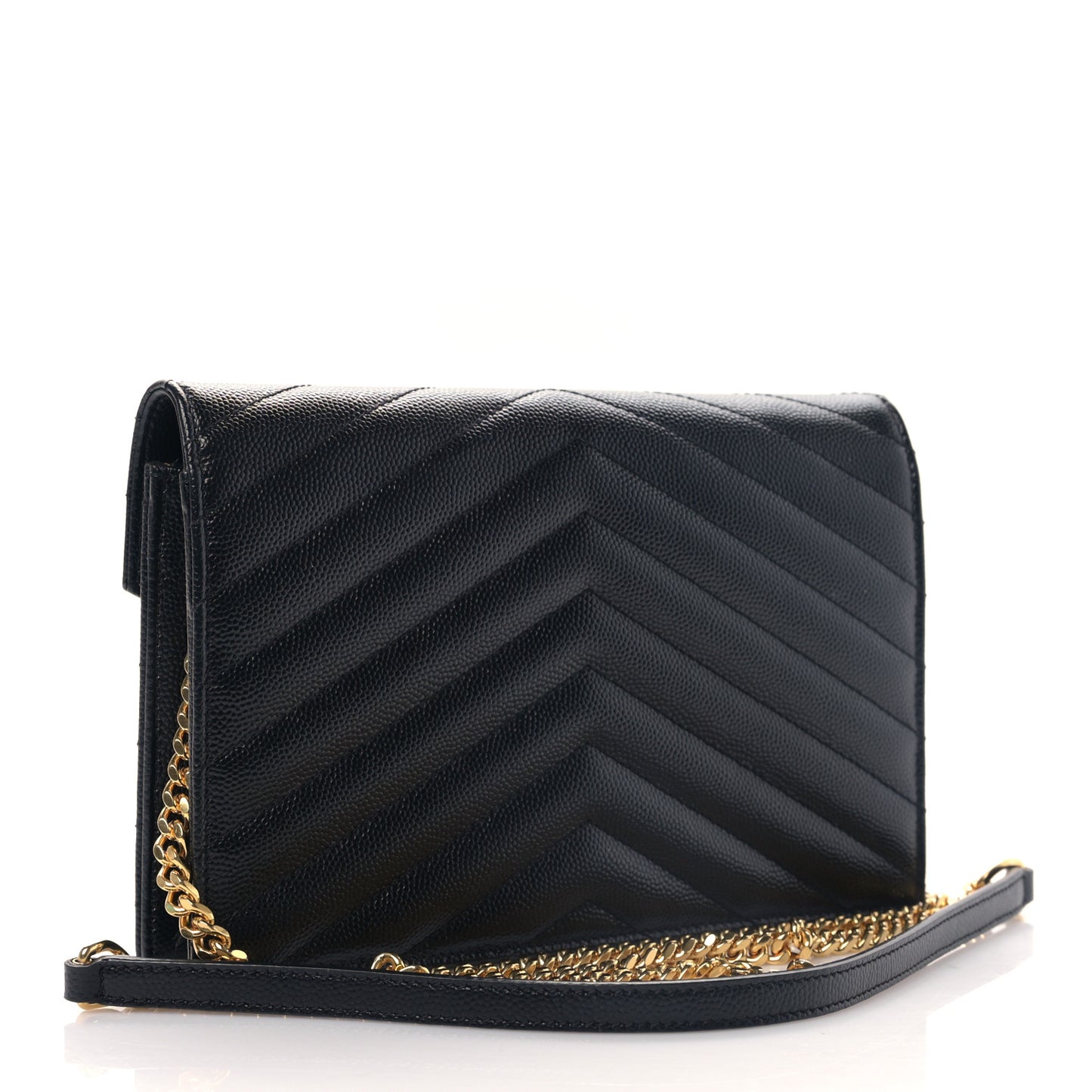 Grain De Poudre Matelasse Chevron Monogram Envelope Chain Wallet Black