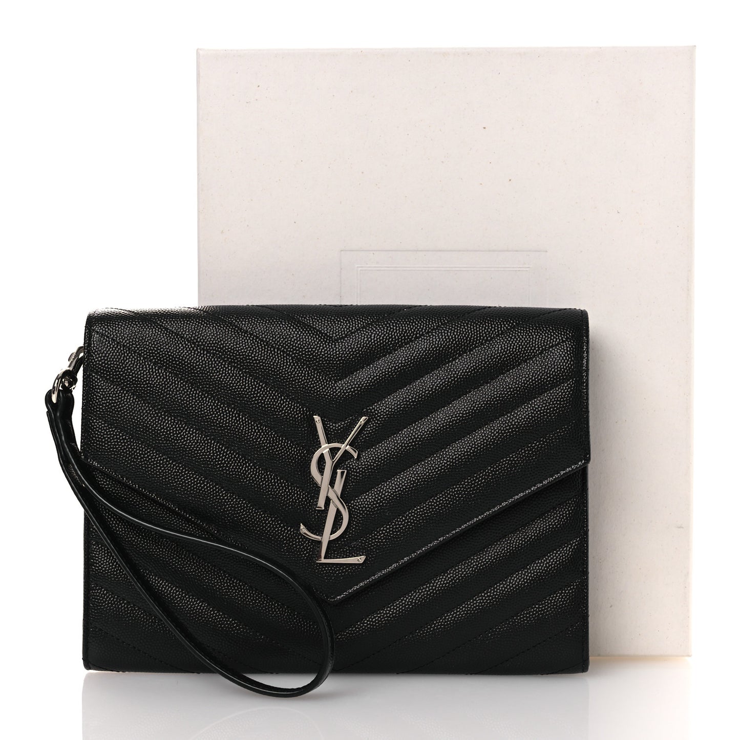 Grain De Poudre Matelasse Chevron Monogram Envelope Clutch Black