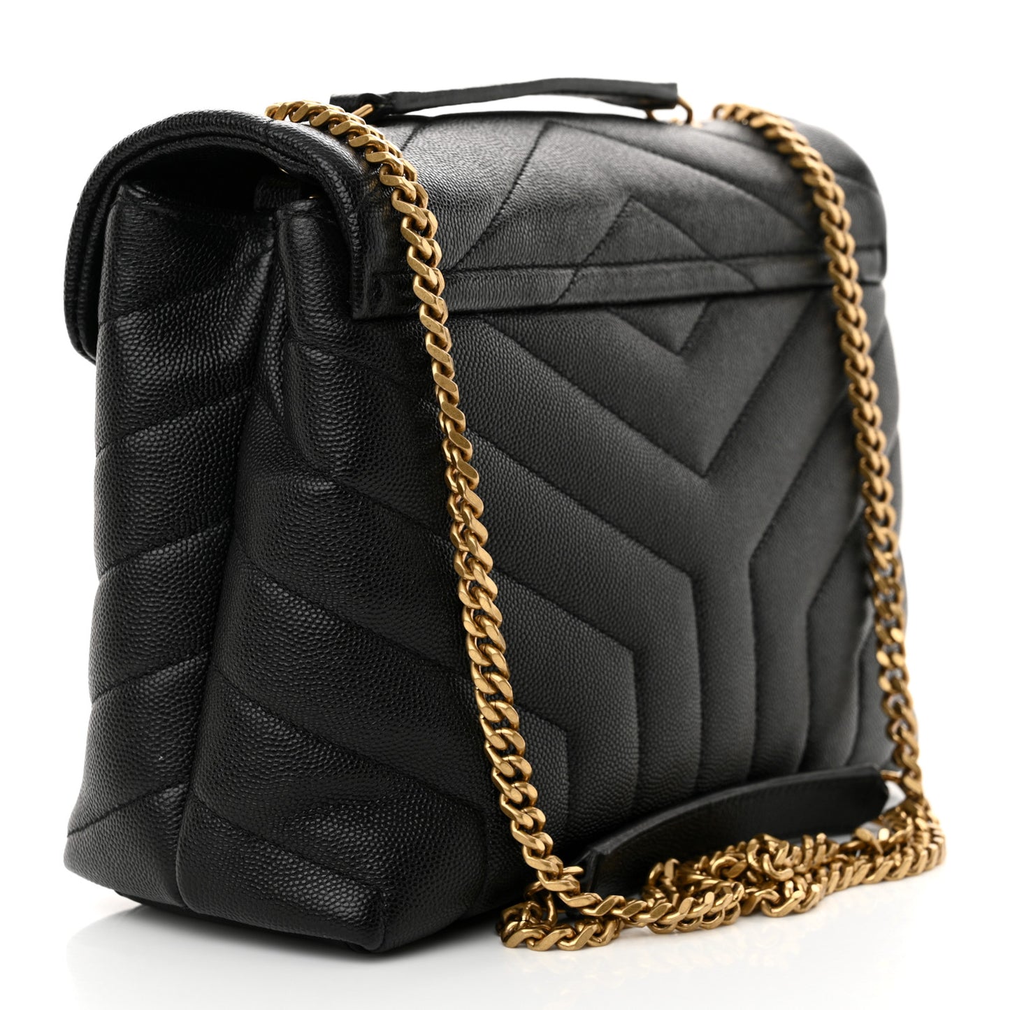Grain de Poudre Calfskin Y Quilted Monogram Small Loulou Chain Satchel Black
