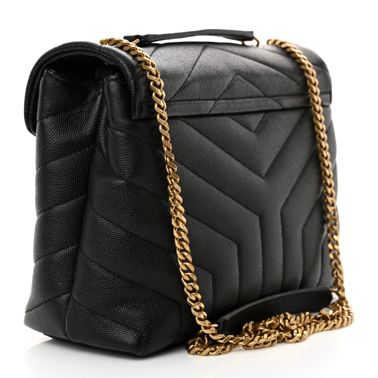 Saint Laurent Grain de Poudre Calfskin Y Quilted Monogram Small Loulou Chain Satchel Black 3 of 10