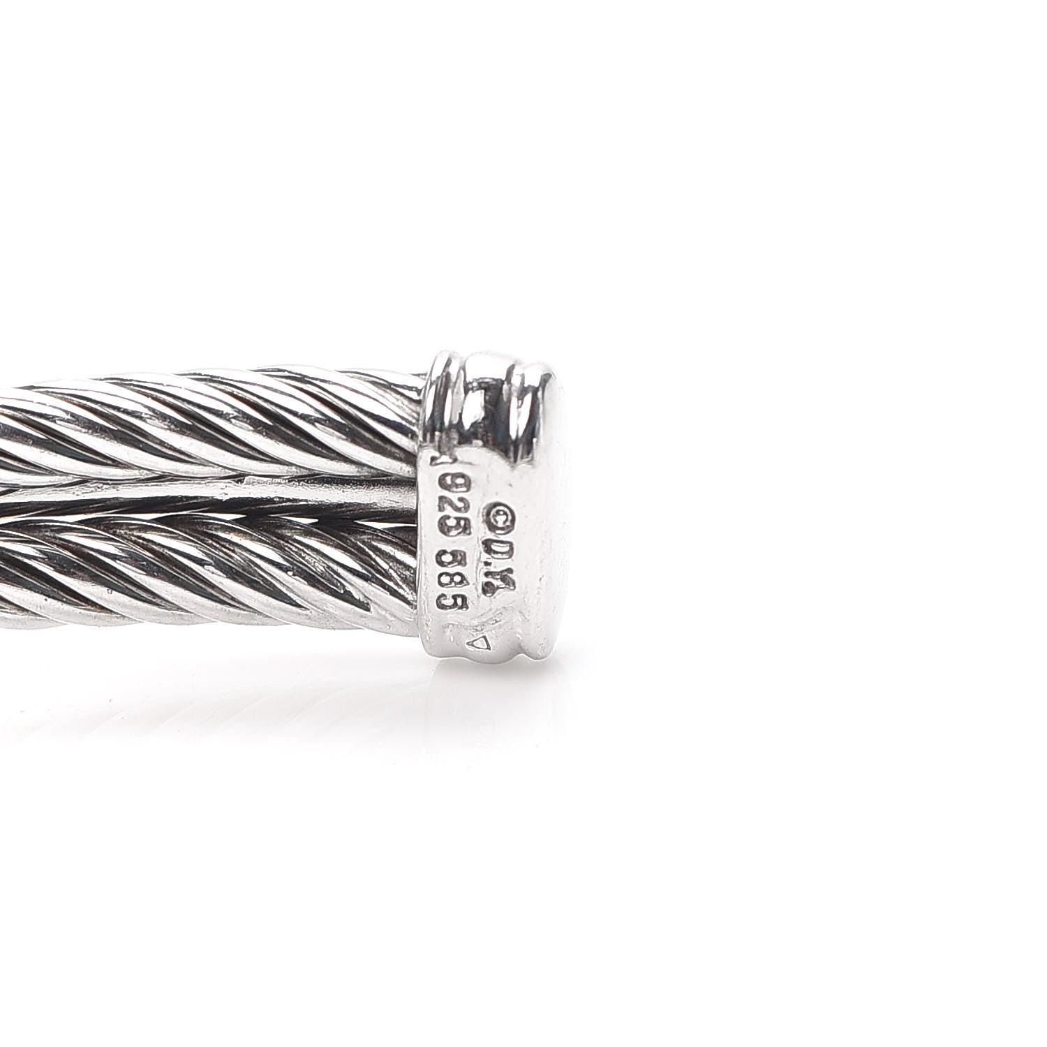 David Yurman Sterling Silver 14K White Gold Diamond 7mm Cable Classics Cuff Bracelet 4 of 4