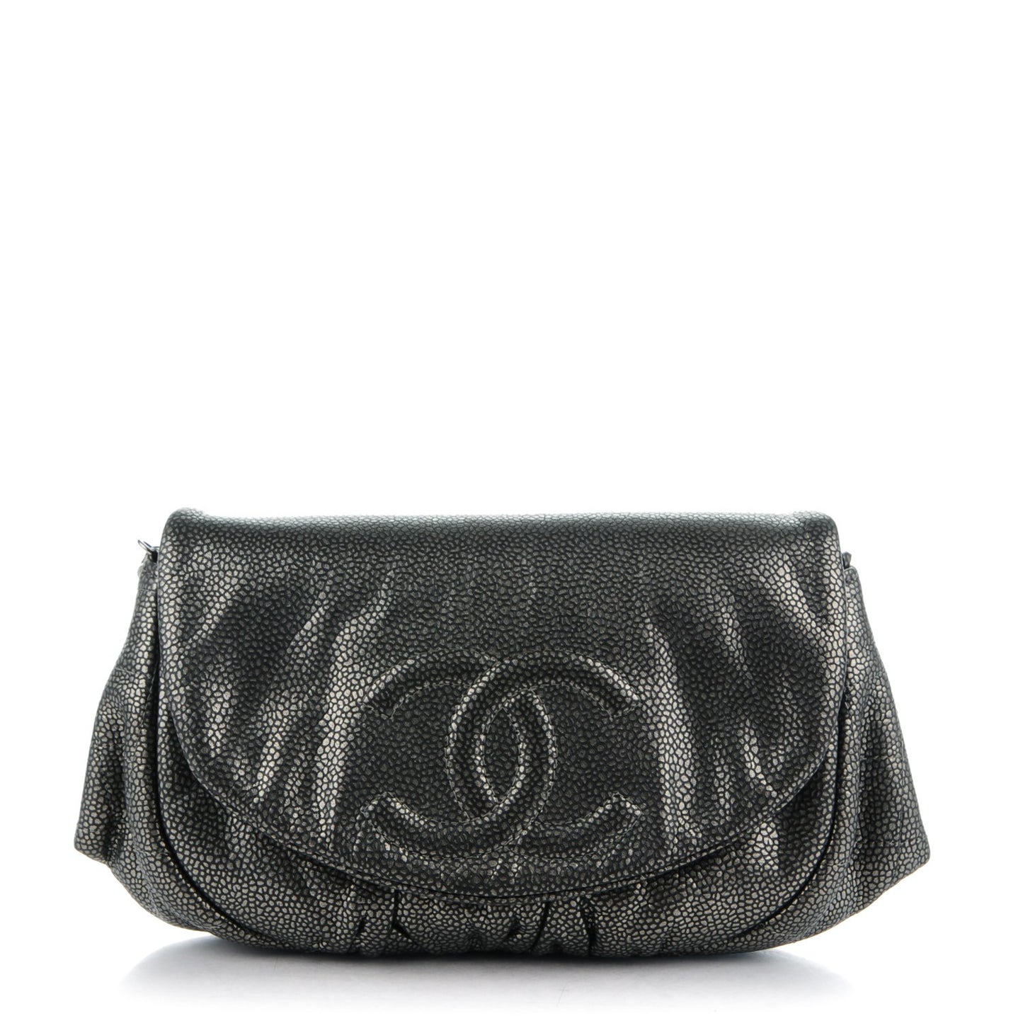 Metallic Caviar Half Moon Wallet On Chain WOC Dark Silver