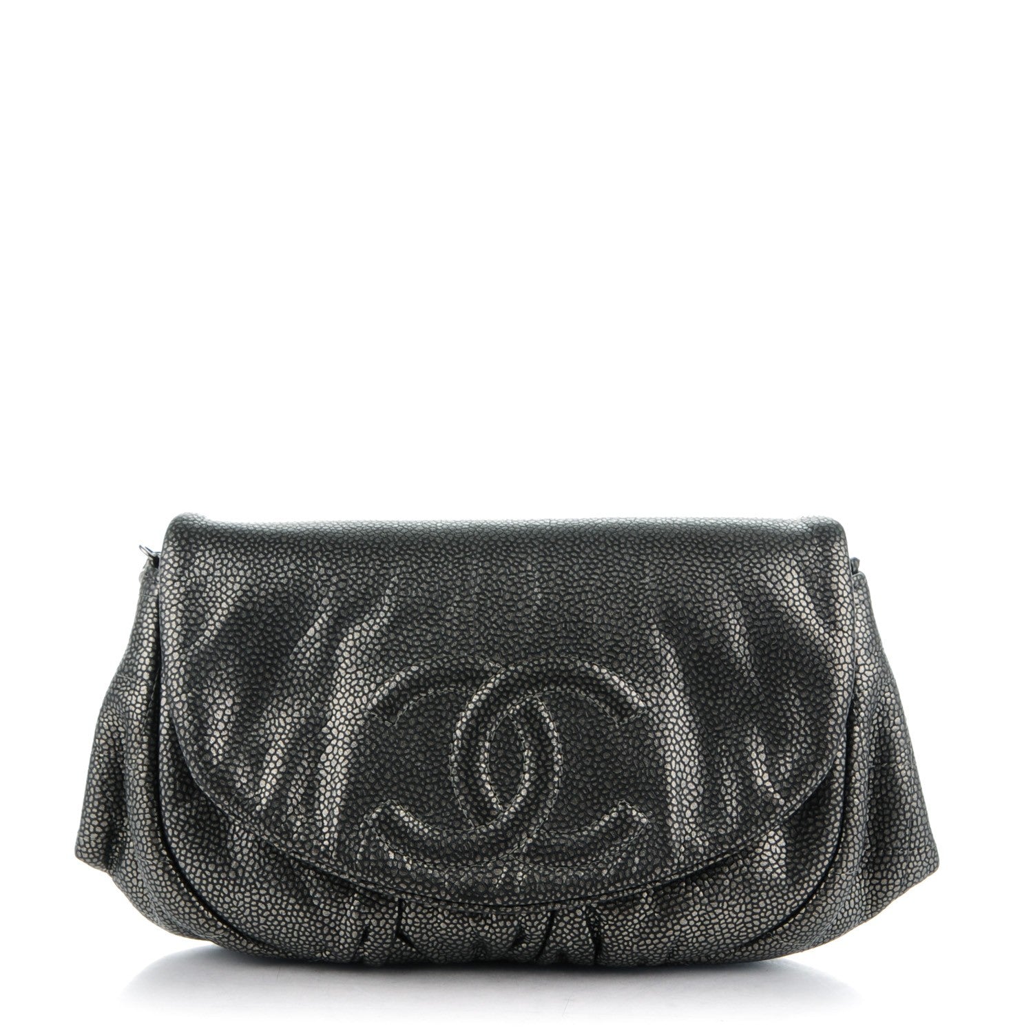 Chanel Metallic Caviar Half Moon Wallet On Chain WOC Dark Silver 1 of 8
