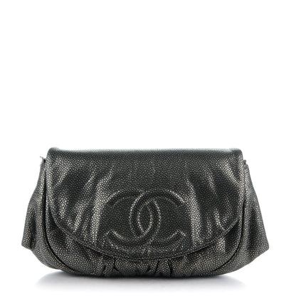 Chanel Metallic Caviar Half Moon Wallet On Chain WOC Dark Silver 1 of 8