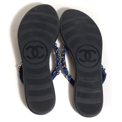 Chanel Suede Chain CC Thong Sandals 36.5 Navy Blue 5 of 5