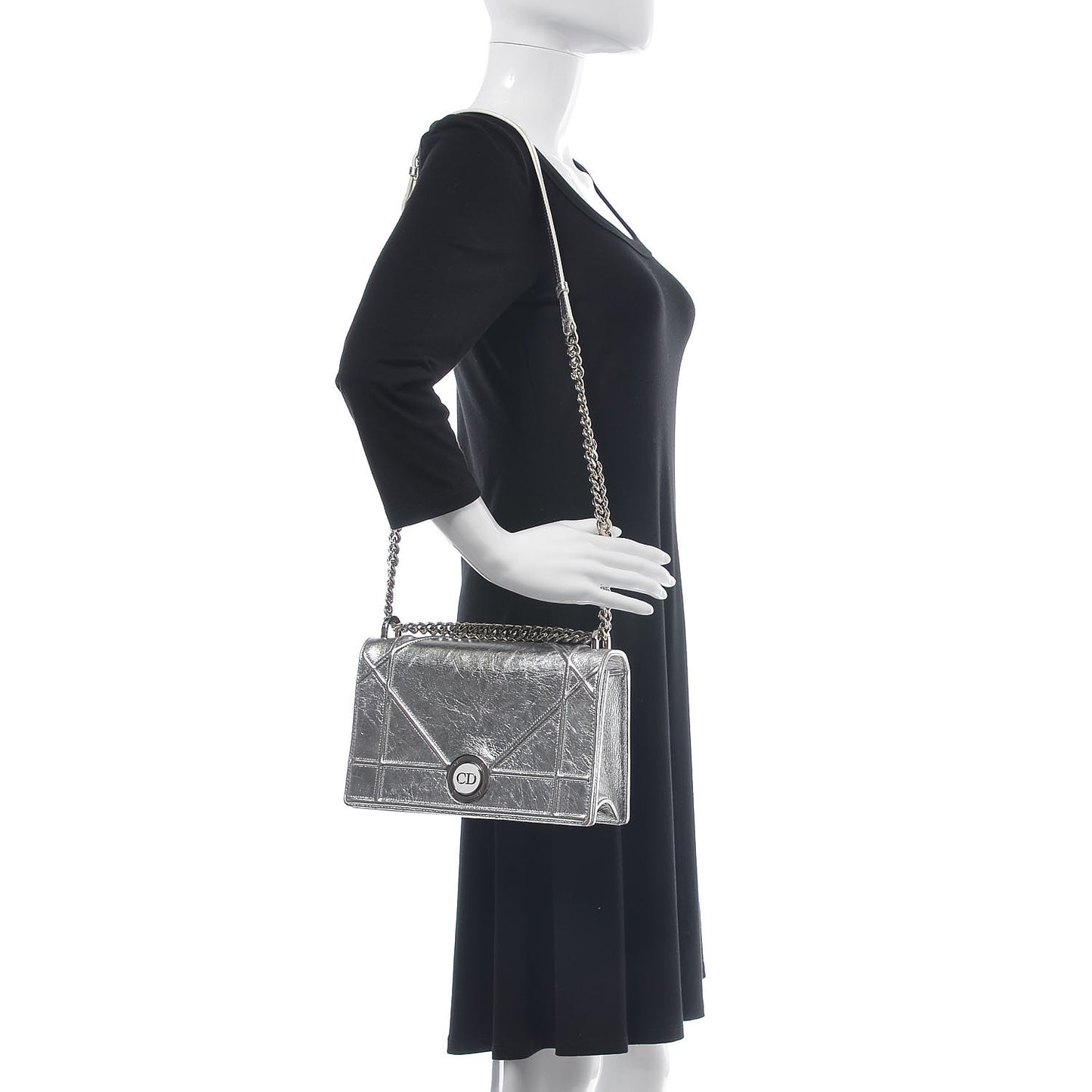 Metallic Crinkled Lambskin Medium Diorama Flap Bag Silver