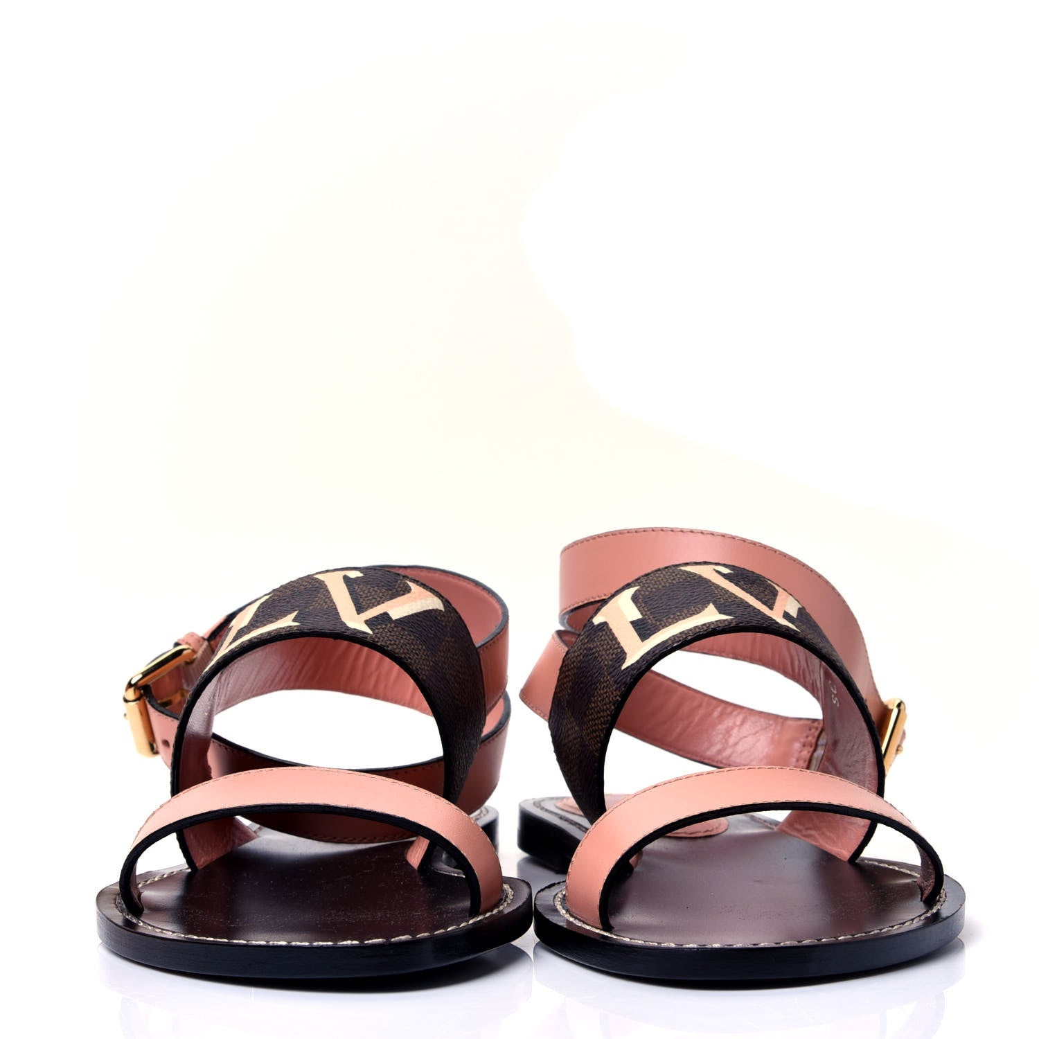 Louis Vuitton Calfskin Damier Ebene Passenger Flat Sandals 37.5 Venus Pink 2 of 10