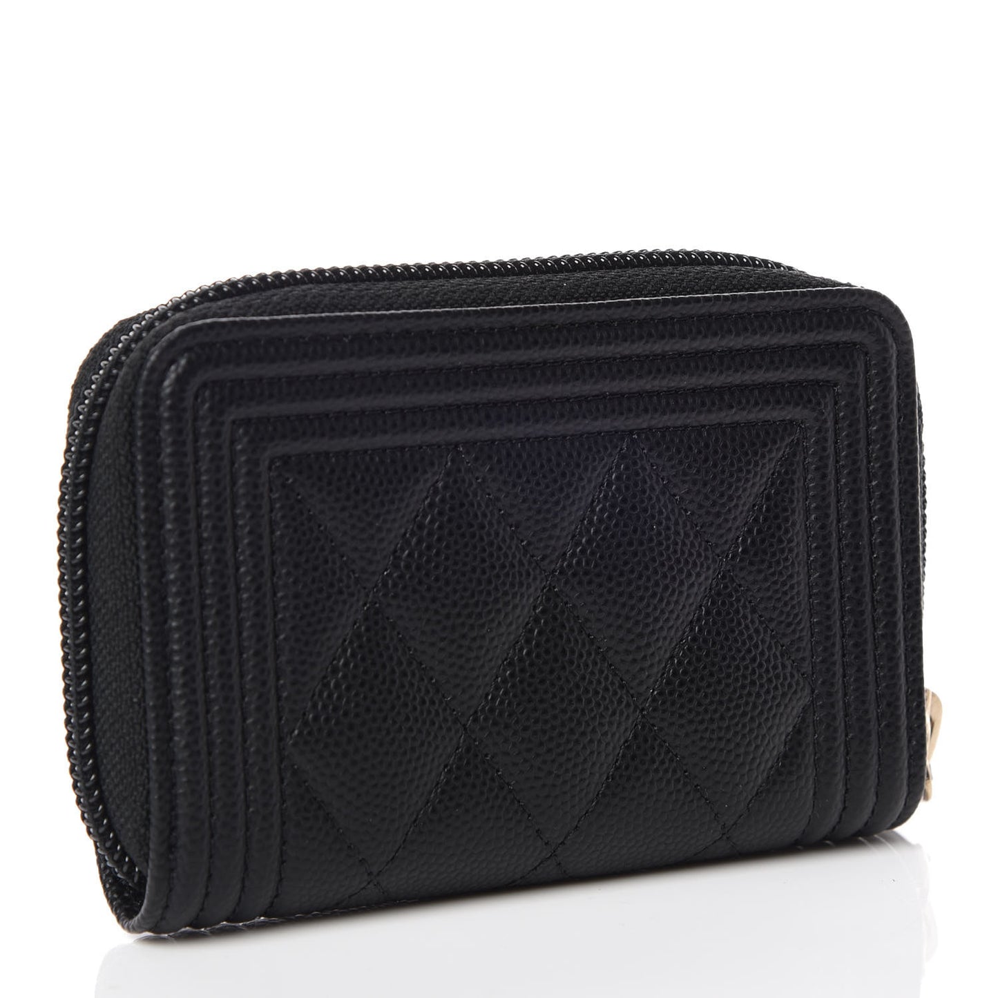 Caviar Quilted Boy Zip Around Coin Purse Wallet Black