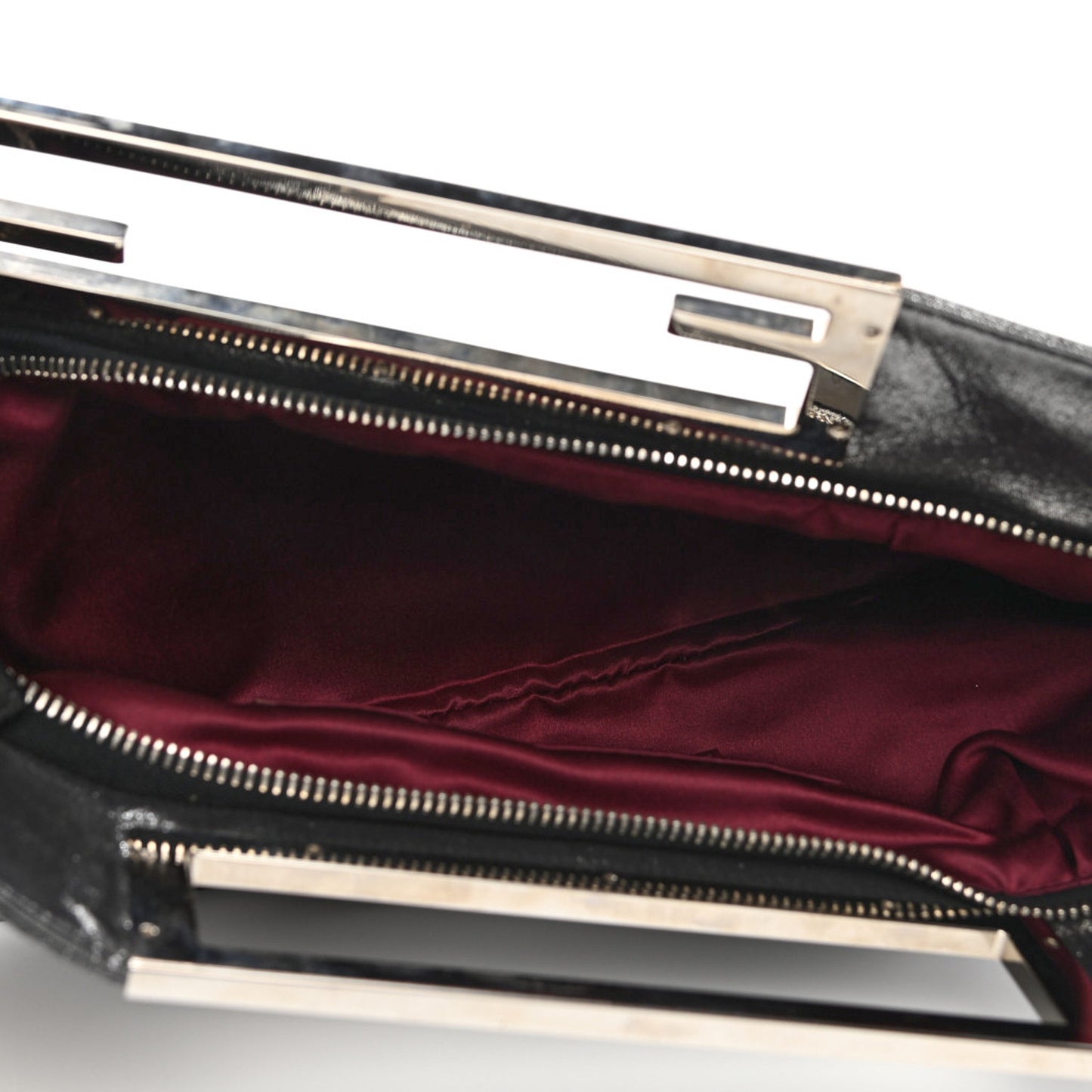 Metallic Lurex FF Cutout Baguette Clutch Silver