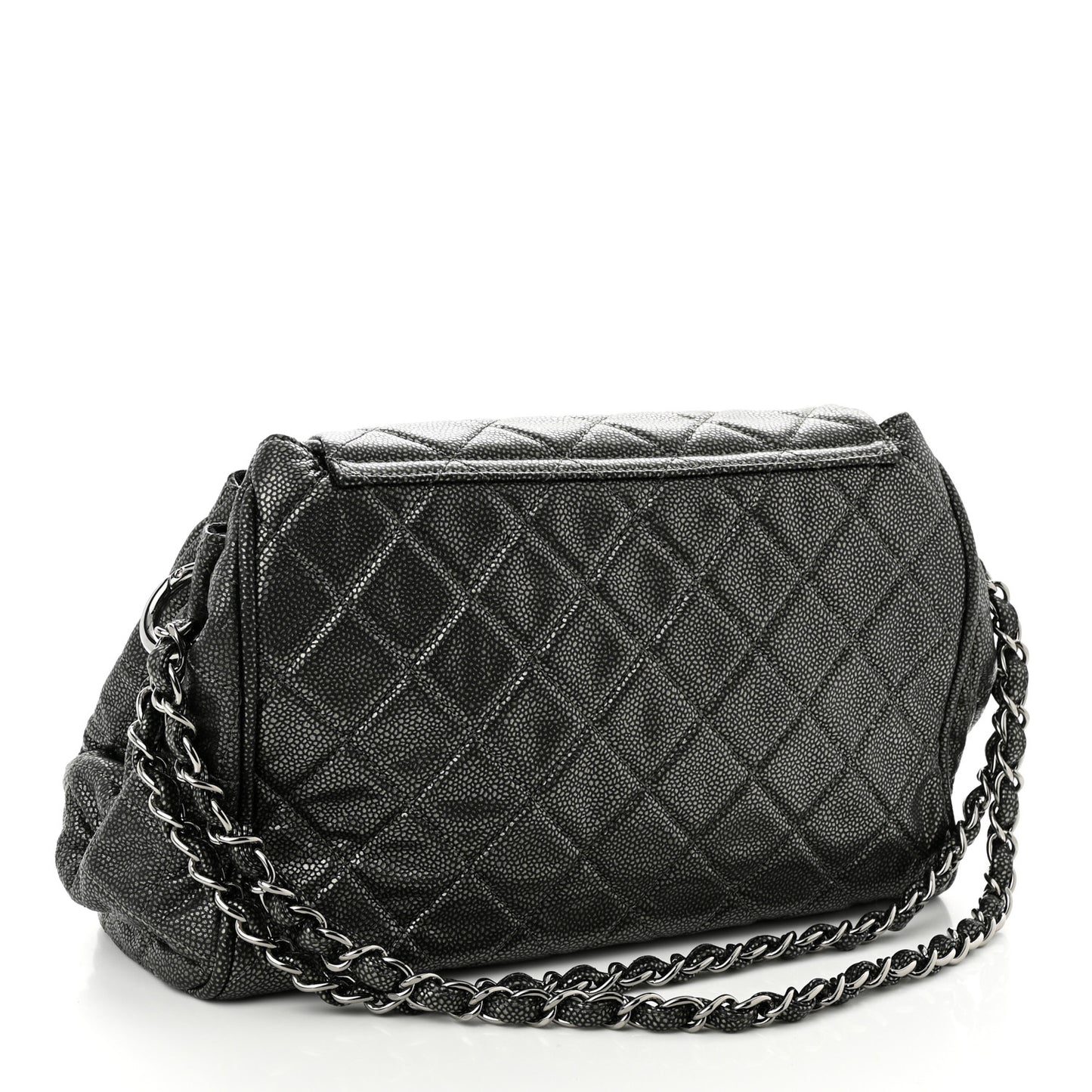 Metallic Caviar Quilted Timeless Accordion Flap Dark Silver