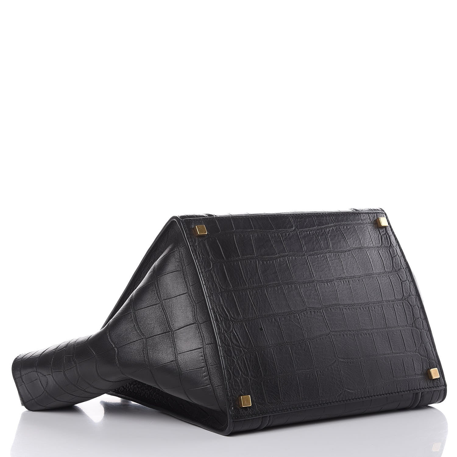 Celine Calfskin Crocodile Embossed Medium Phantom Luggage Black 4 of 9