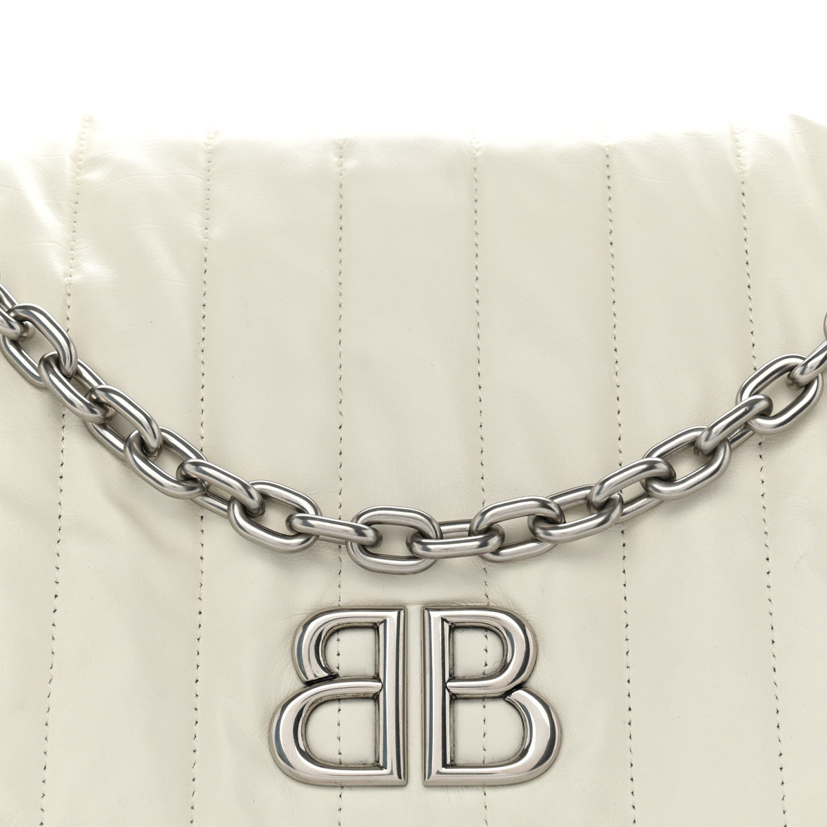 Balenciaga Arena Calfskin Nylon Medium Monaco Chain Shoulder Bag Optic White 8 of 10