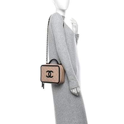 Chanel Caviar Quilted Medium CC Filigree Vanity Case Beige Black 2 of 10