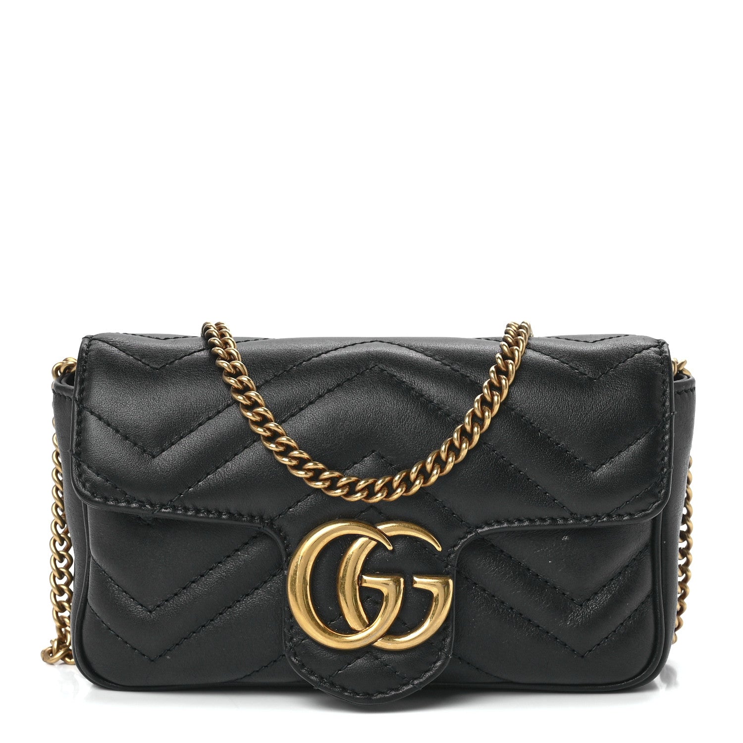 Gucci Calfskin Matelasse Super Mini GG Marmont Shoulder Bag Black 1 of 12