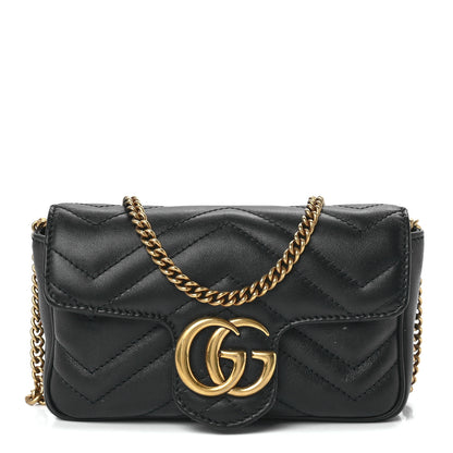 Gucci Calfskin Matelasse Super Mini GG Marmont Shoulder Bag Black 1 of 12
