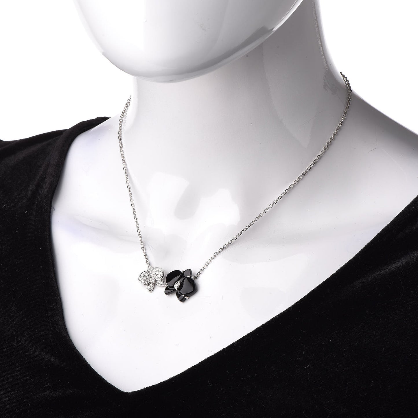 18K White Gold Diamond Black Onyx Caresse D'Orchidees Par Pendant Necklace
