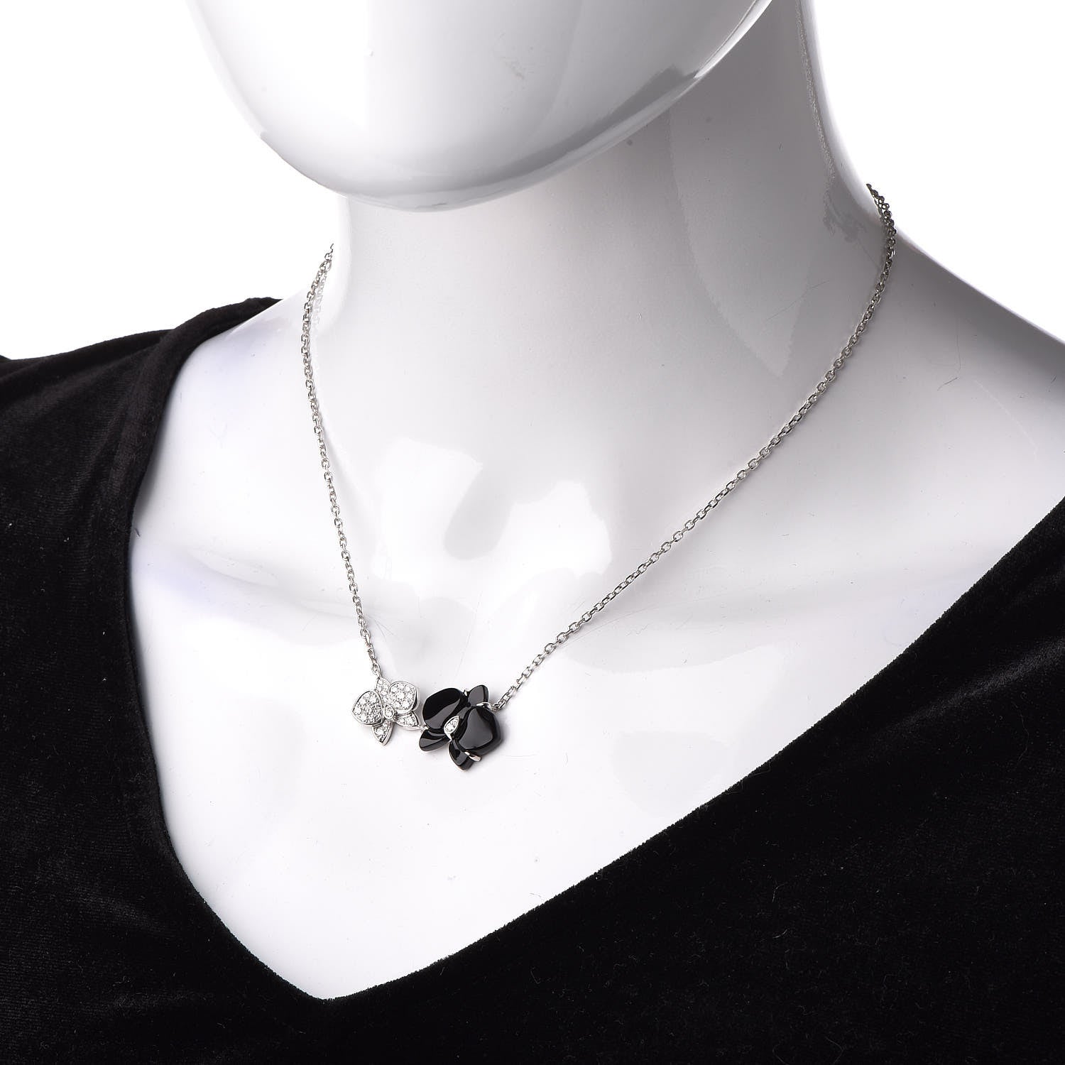 Cartier 18K White Gold Diamond Black Onyx Caresse D'Orchidees Par Pendant Necklace 2 of 6
