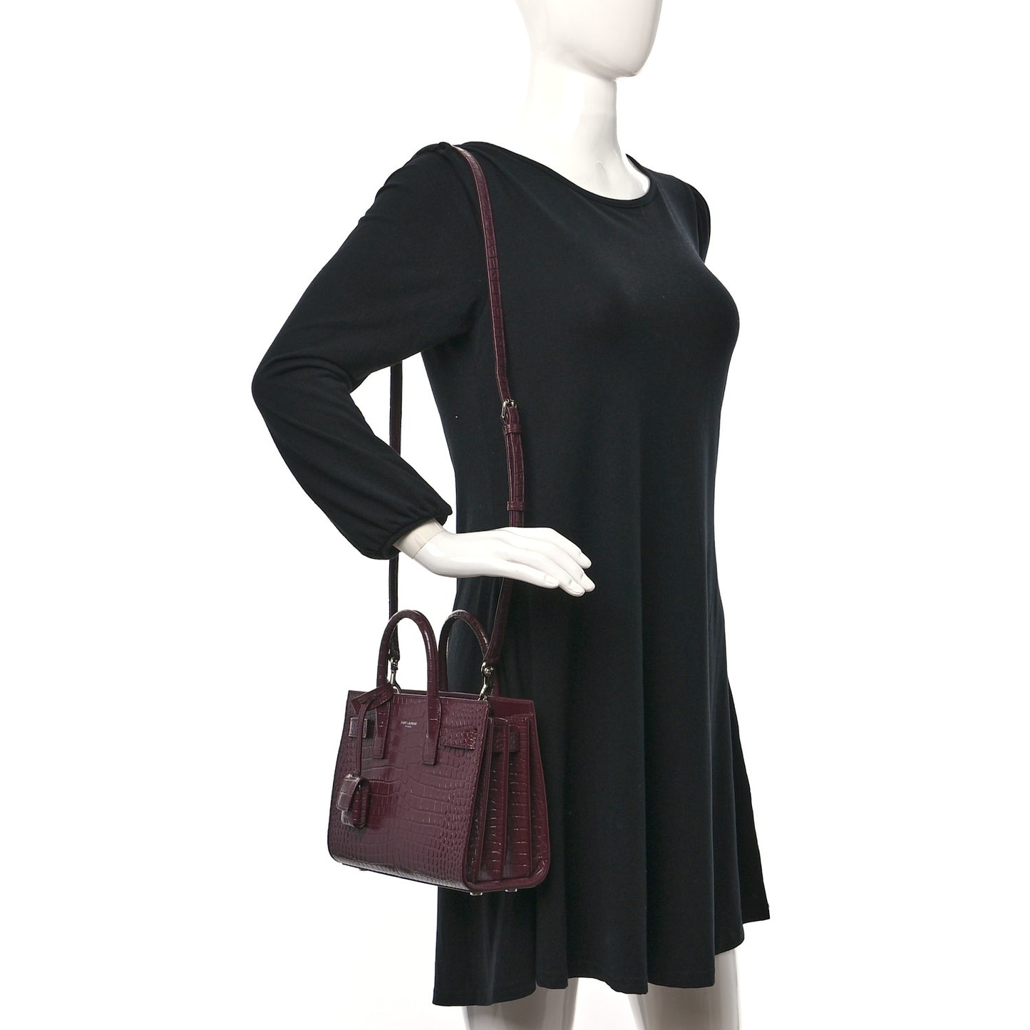 Calfskin Crocodile Embossed Nano Sac de Jour Bordeaux