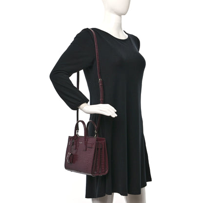 Saint Laurent Calfskin Crocodile Embossed Nano Sac de Jour Bordeaux 2 of 8