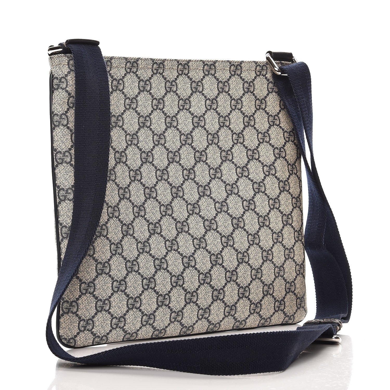 Gucci GG Supreme Monogram Small Flat Side Zip Messenger Bag Beige Blue 3 of 9