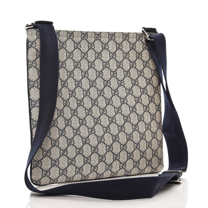 Gucci GG Supreme Monogram Small Flat Side Zip Messenger Bag Beige Blue 3 of 9