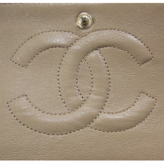 Caviar Quilted Medium Double Flap Beige