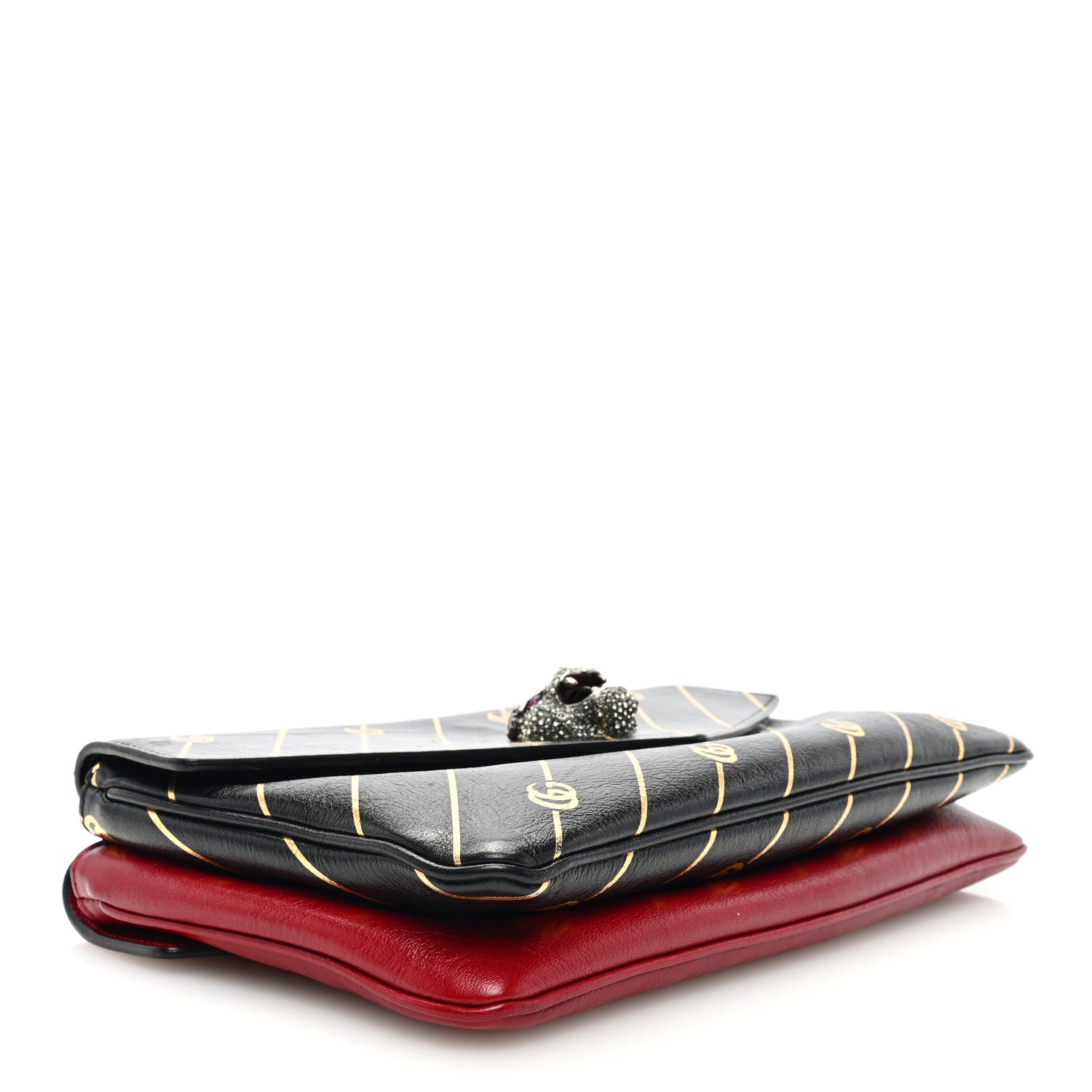 Gucci Calfskin Diagonal GG Medium Thiara Double Envelope Shoulder Bag Black Red 4 of 11