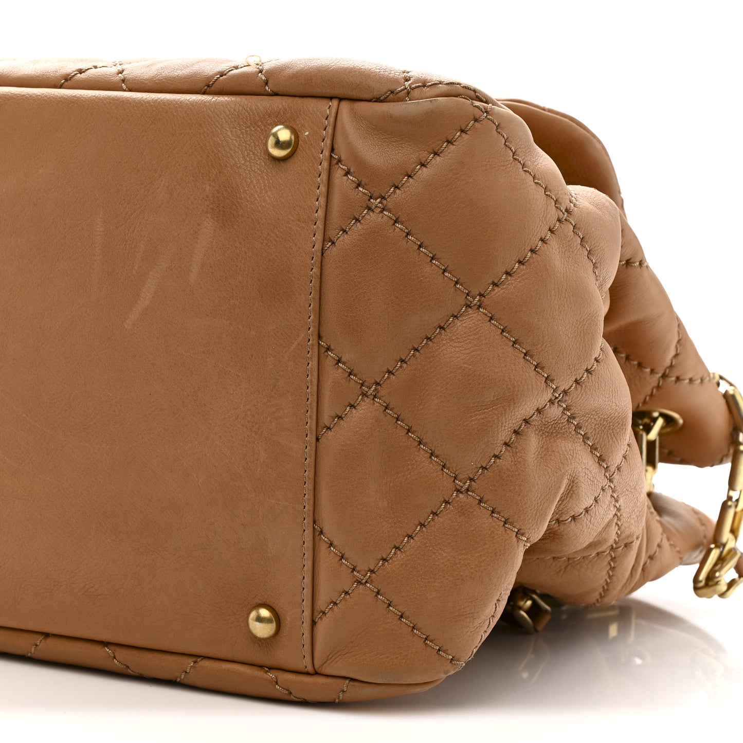 Calfskin Quilted Jumbo Retro Chain Accordion Flap Dark Beige