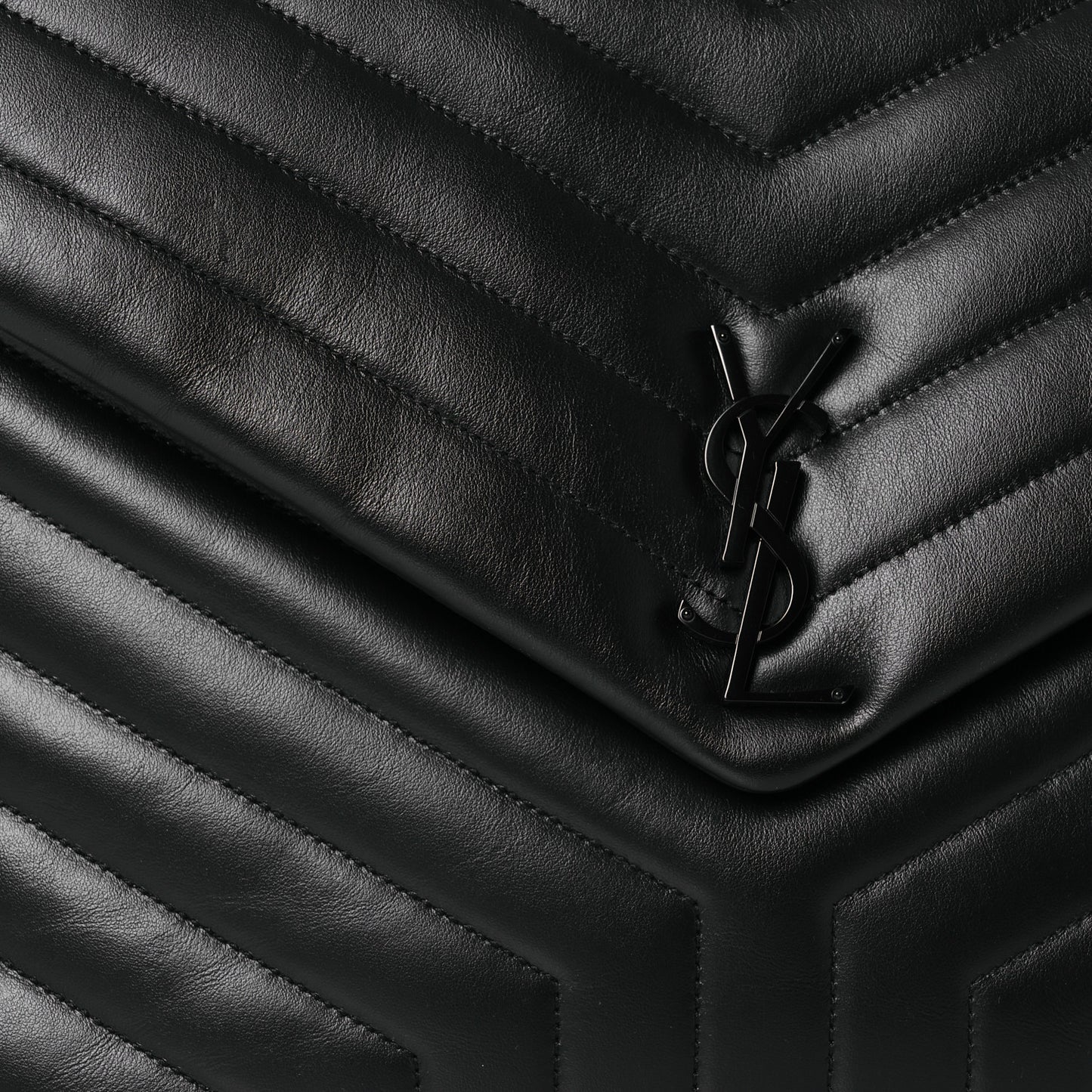 Calfskin Y Quilted Monogram Monochrome Large Loulou Chain Satchel Black