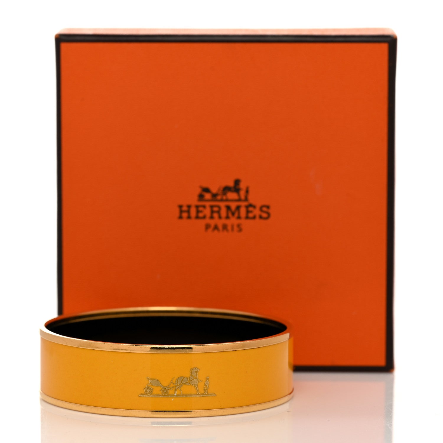 Hermes Enamel Printed Caleche Wide Bracelet 65 Jaune De Mars 6 of 6