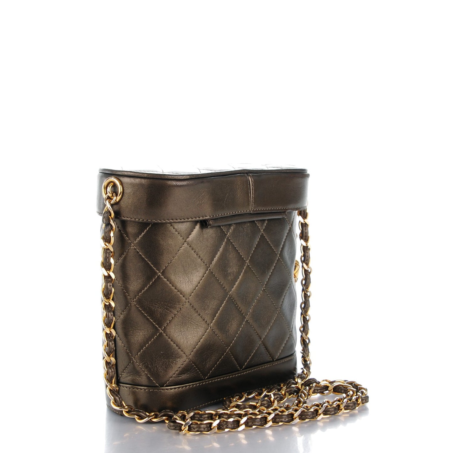 Metallic Lambskin Quilted Tassel Shoulder Bag Green