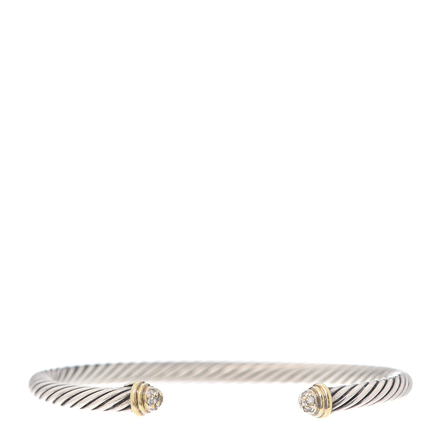 David Yurman Sterling Silver 18K Yellow Gold Diamond 4mm Cable Classics Bracelet 1 of 5