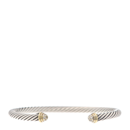 David Yurman Sterling Silver 18K Yellow Gold Diamond 4mm Cable Classics Bracelet 1 of 5