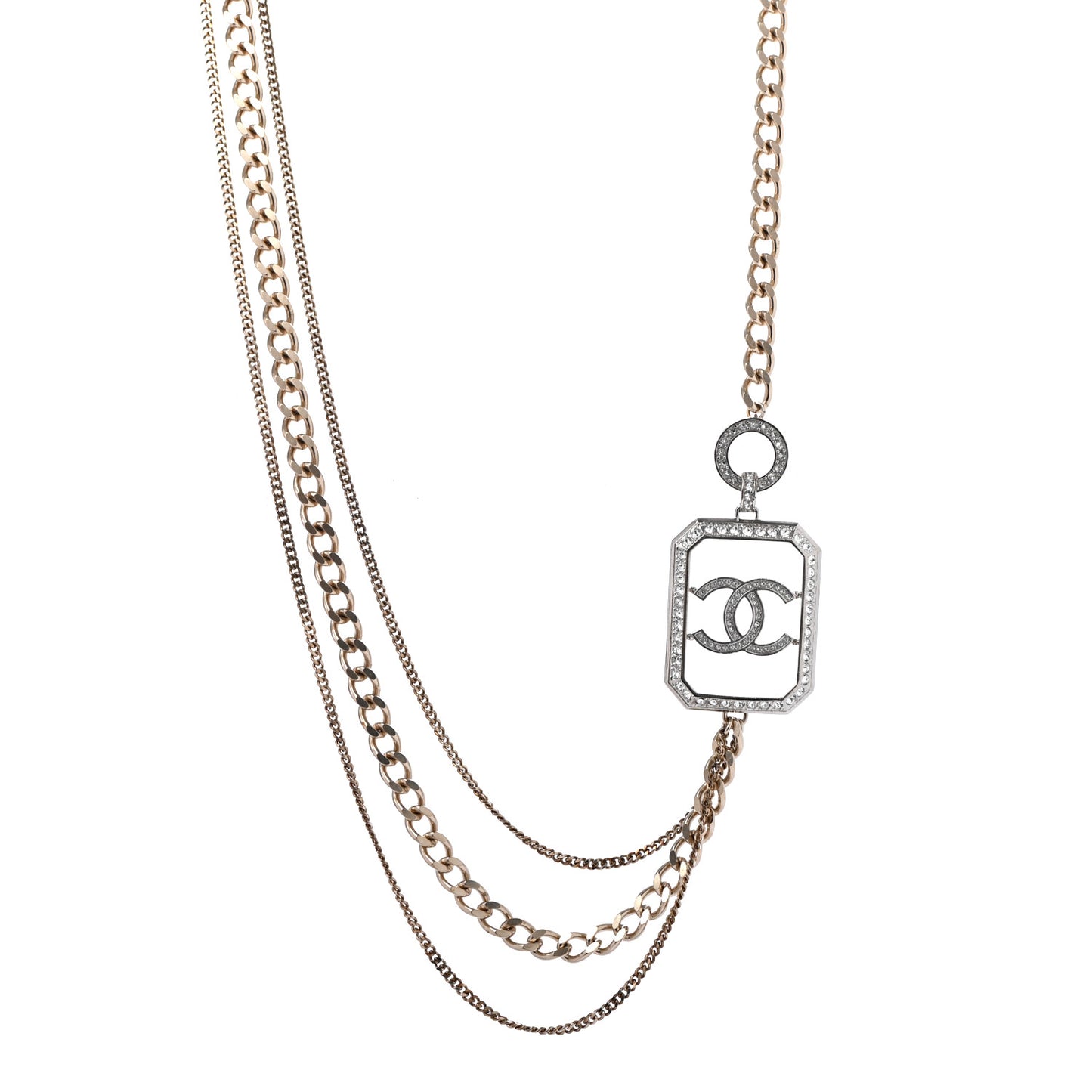 Crystal Chain CC Multi Strand Necklace Gold
