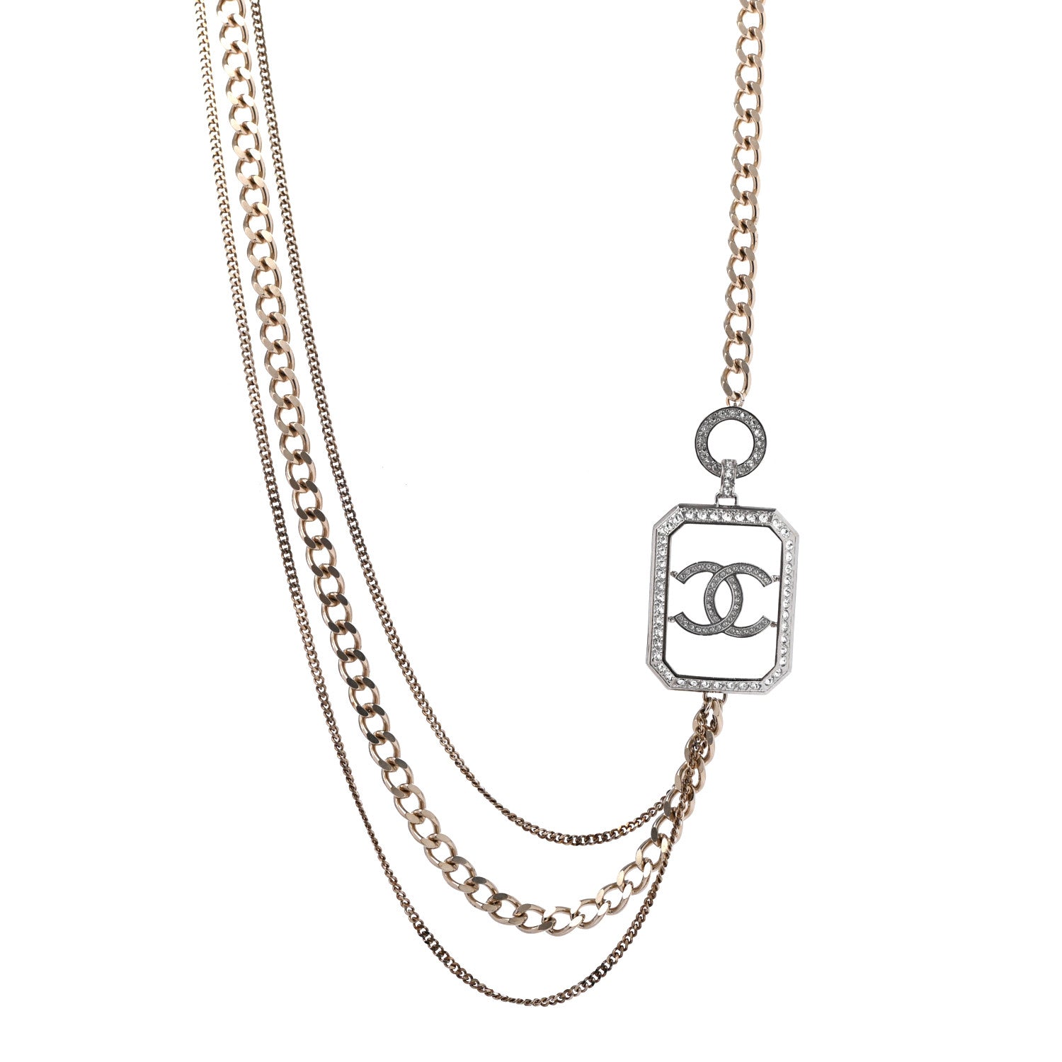 Chanel Crystal Chain CC Multi Strand Necklace Gold 1 of 6