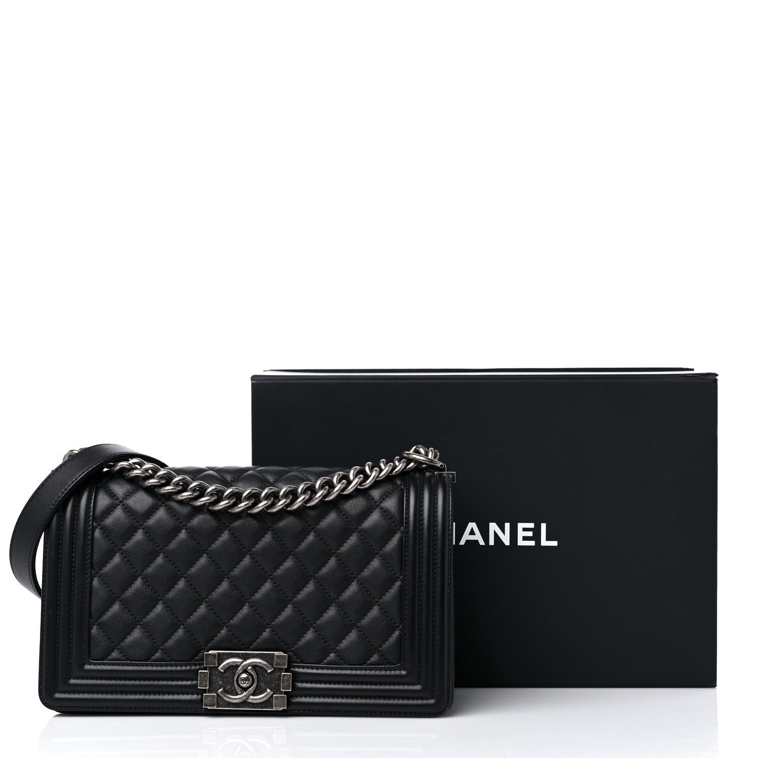 Chanel Lambskin Quilted Medium Boy Flap Black 12 of 12