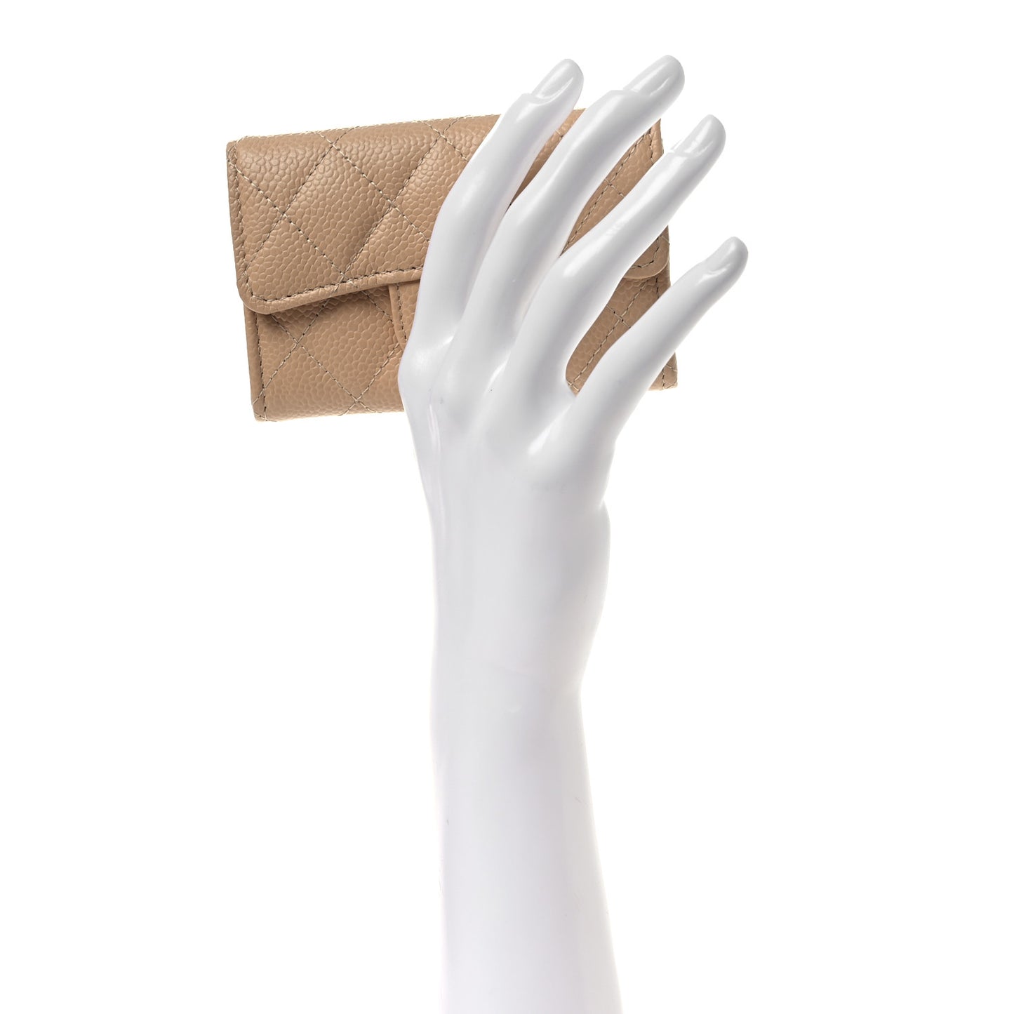 Caviar Quilted Flap Card Holder Wallet Beige